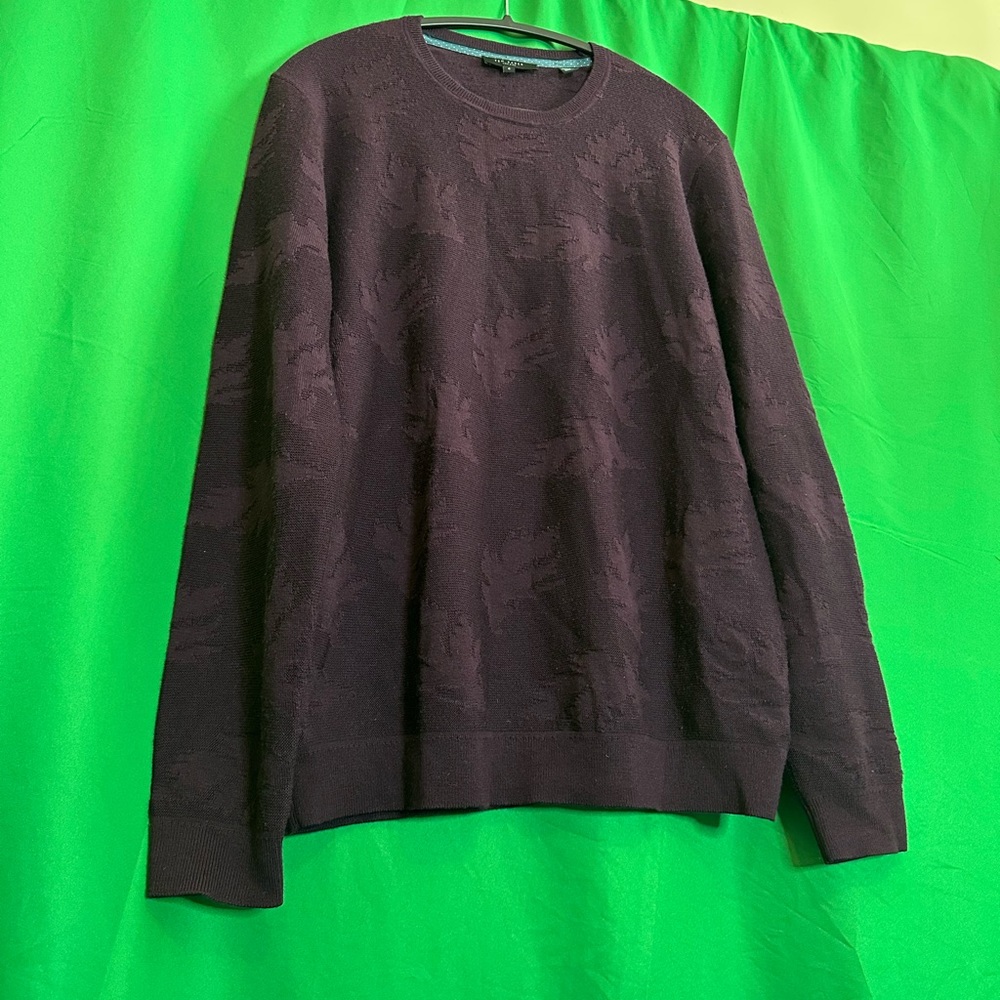 TED BAKER purple merino jacquard leaf pattern sweater